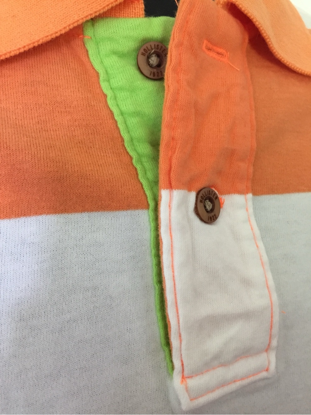 NWT Y2K HOLLISTER Mens/Dudes SS Striped Polo Shirt w/ Logo (Orange & White) - Picture 3 of 5